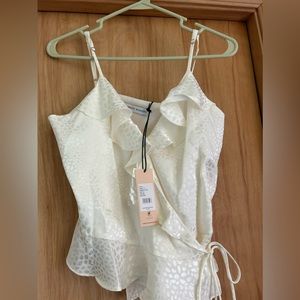 NWT Rebecca Minkoff Carson top medium beige off white ruffle tank